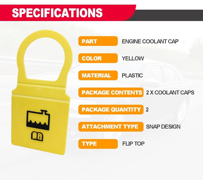 RBOKO 2 Pack Engine Coolant Reservoir Cap, Yellow Coolant Cap Compatible with Chrysler, Dodge, Jeep, Ram, Replacements 55111074AA, 55111074AB, 52079331, 54201 - Image 4